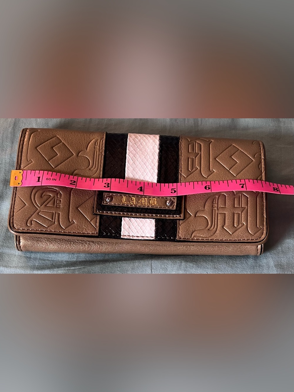 L.A.M.B. Dorset Gold Wallet Embossed with Black and White Faux Snakeskin - Picture 13 of 15